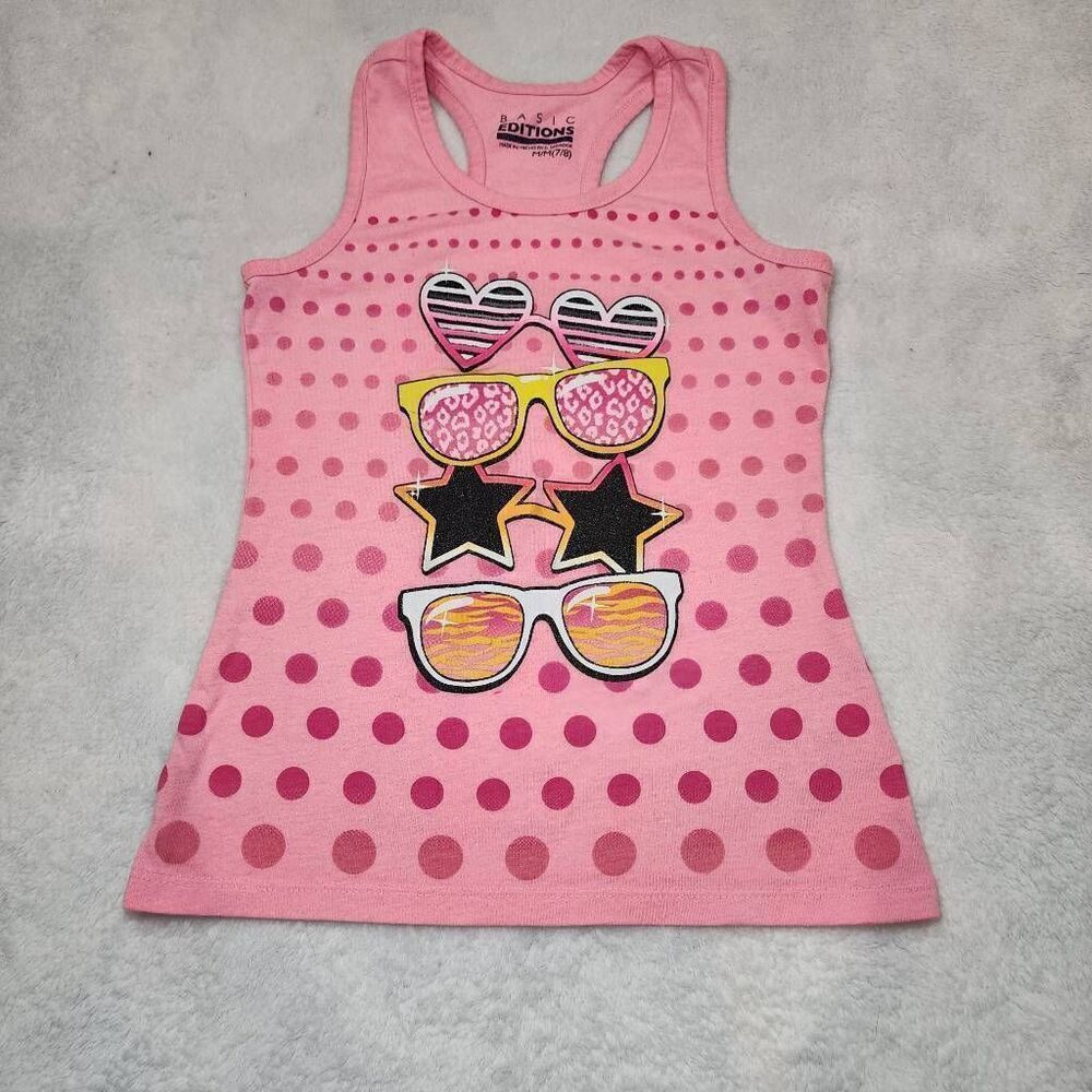 BASIC EDITIONS GIRLS poka dots & sunglasses  TANK TOP SIZE M/M (7/8)